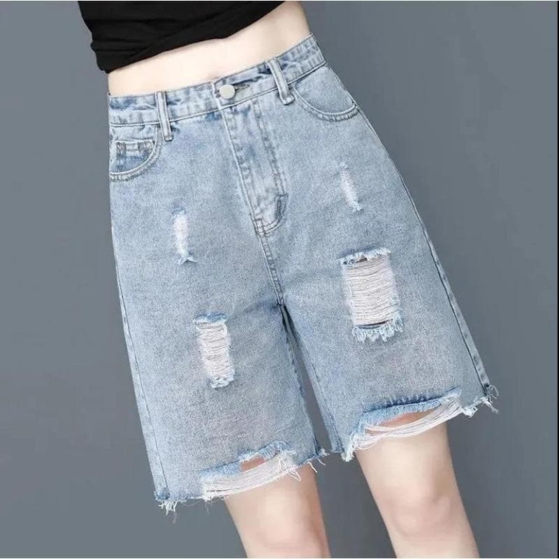 Women's Spring and Summer New High-waist Loose-fitting Five-point Ripped Straight Beggar Pants XXL