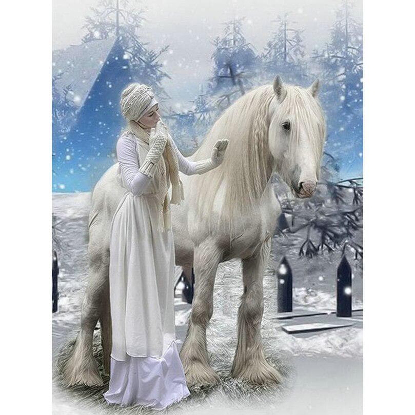 woman and white horse picture Cross Stitch Full diamond manual mosaic Home Decoration 50X70CM