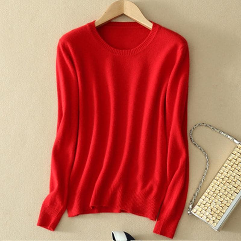 Women's Cozy Knitted Pullover Sweater Crew Neck Fuzzy Slim Fit Red Black Sweater XL red