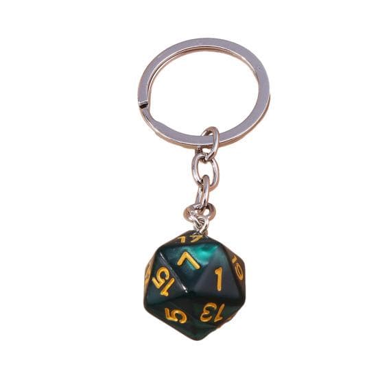 Dice Keychain 20 Sides Number Curved Stainless Polished Chain Geometric Car Key Holder Handbag DIY Pendant Key Organizer dark green